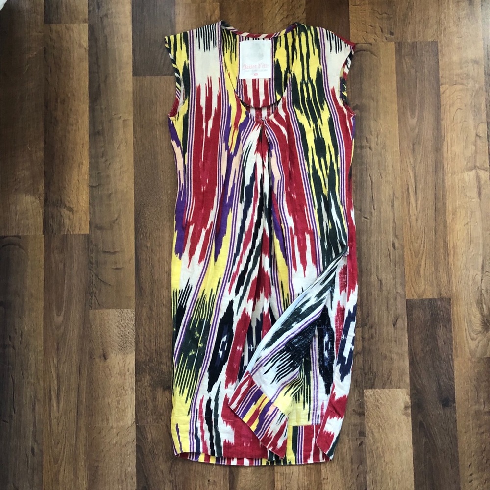 Ikat Linen Cotton Summer Dress Sz. XS